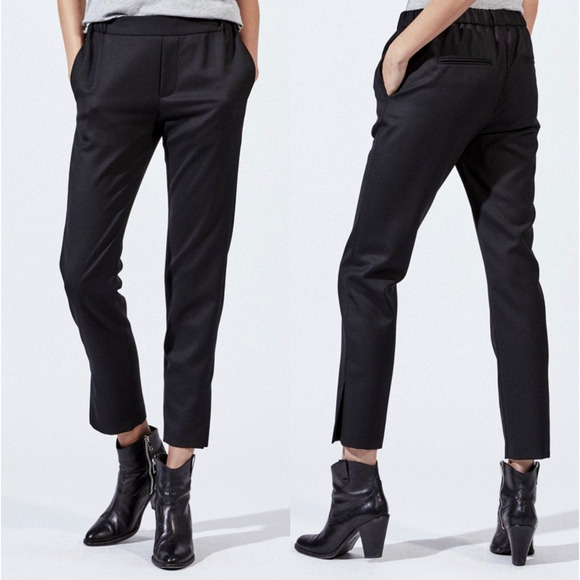 NEW Nili Lotan 8 Chelsea 100% Virgin Wool Elastic Waist Pants Crop Pull On Black - Picture 1 of 12